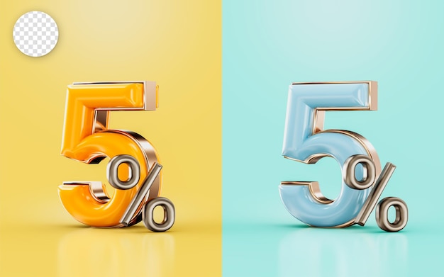 5 percent discount offer with two different glossy color orange and cyan 3d render concept