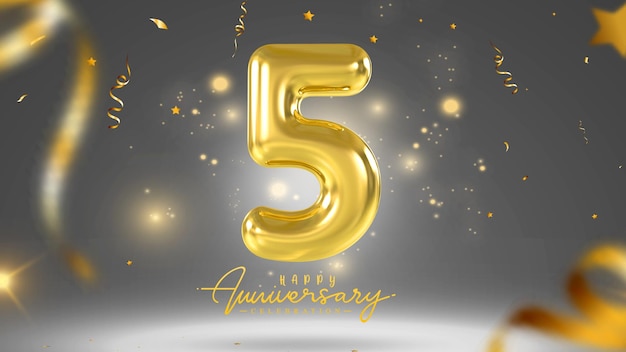 5 years anniversary template gold 3D