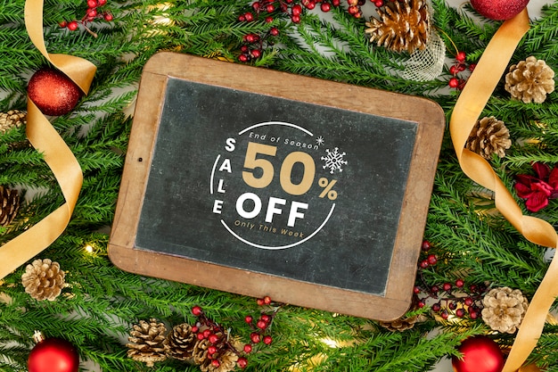 PSD 50% christmas sale sign mockup