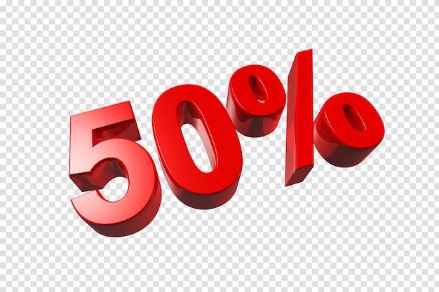 50 off discount offer 3D illustration isolated on transparent background Promotional price rate