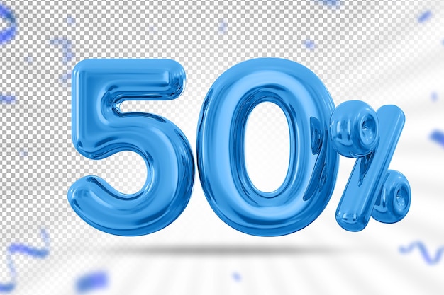 50 percent blue balloon offer in 3d