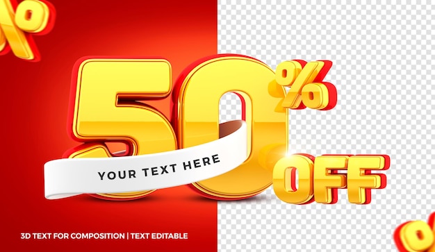 50 percent offer label editable 3d render