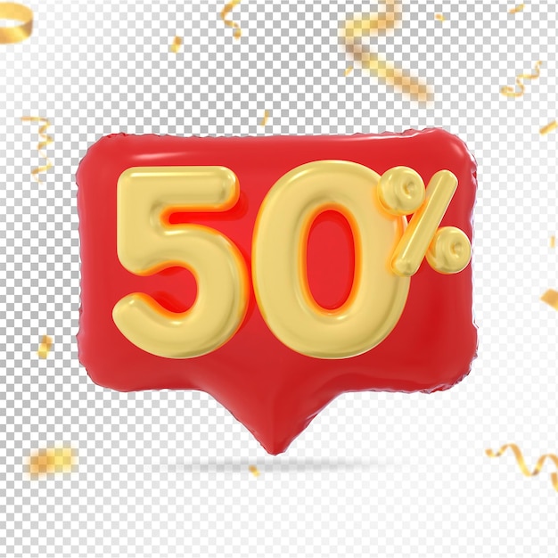 50 percent offer in red 3d rendering