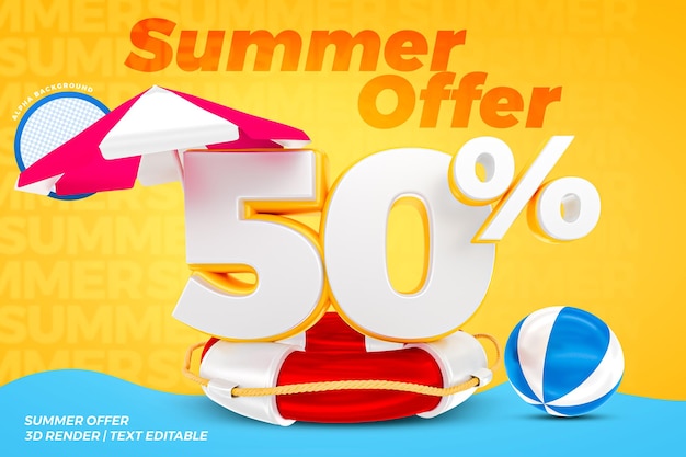 50 percent summer offer realistic concept 3d render 