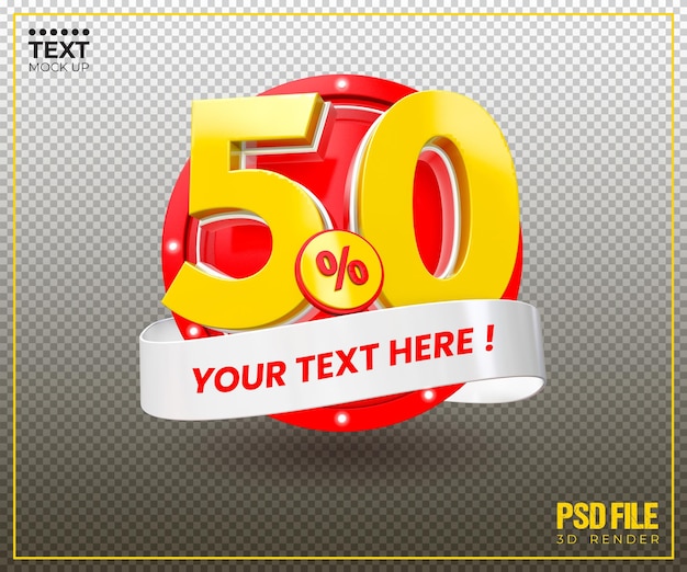 50 percent with text mockup on white curve banner realistic 3d rendering