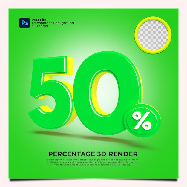 50 Percentage 3d Render Green