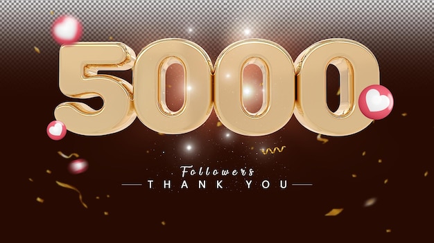 5000 follower number gold 3d