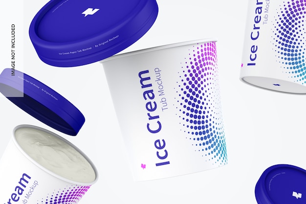 500ml Ice Cream Paper Tub Mockup Floating