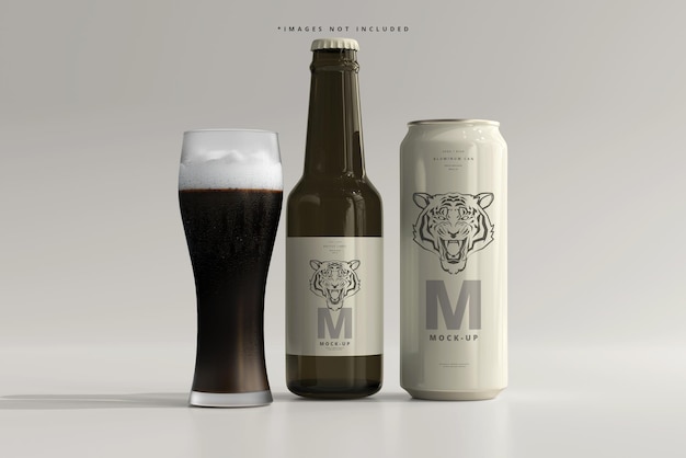 500ml Sleek Soda or Beer Can with Bottle Mockup