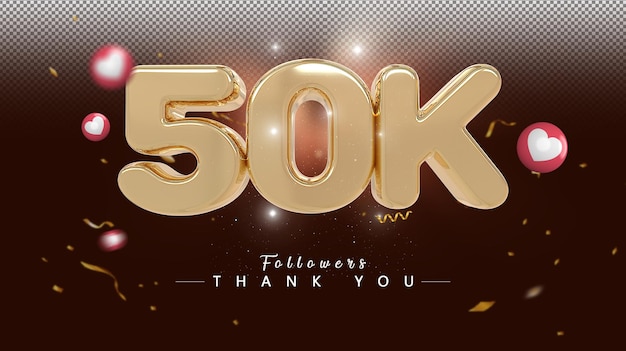 50k follower number gold 3d