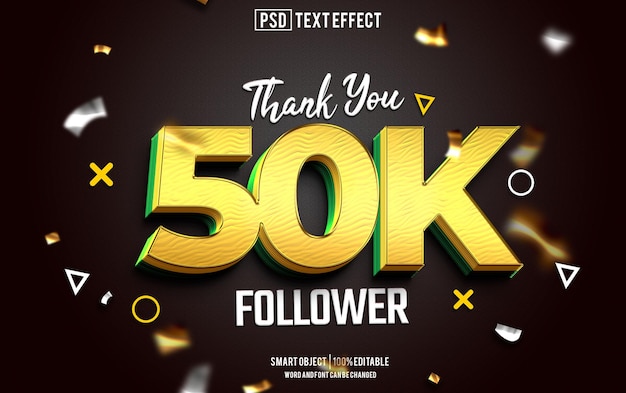 PSD 50k follower text effect font editable typography 3d text