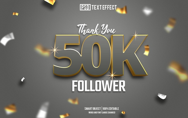 PSD 50k follower text effect font editable typography 3d text