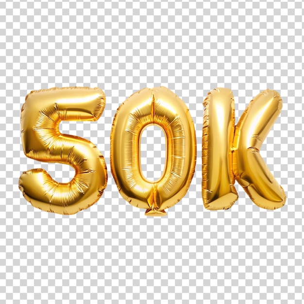 50k golden foil balloon isolated on transparent background