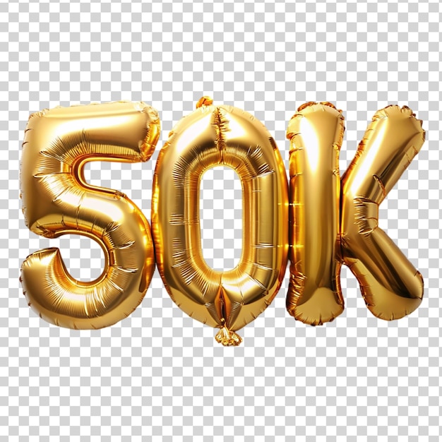 50k golden foil balloon isolated on transparent background