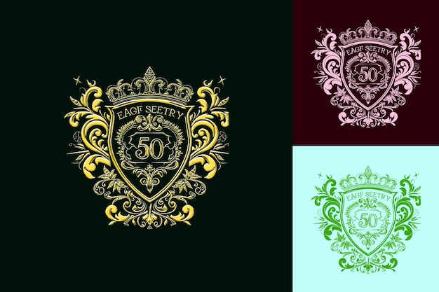 50Th Anniversary Crest Logo With Diamond Encrusted Border an Vector Abstract Design Collections