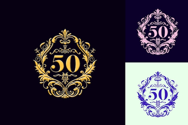 50Th Anniversary Crest Logo With a Stylized 50 in the Center Vector Abstract Design Collections