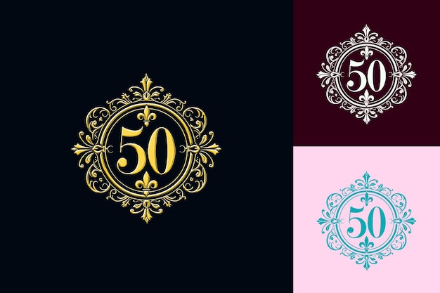 50Th Anniversary Crest Logo With a Stylized 50 in the Center Vector Abstract Design Collections