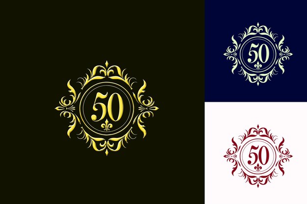 50Th Anniversary Crest Logo With a Stylized 50 in the Center Vector Abstract Design Collections