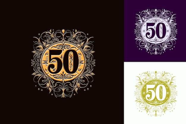 50Th Anniversary Logo With a Vintage Inspired Design Featuri Vector Abstract Design Collections