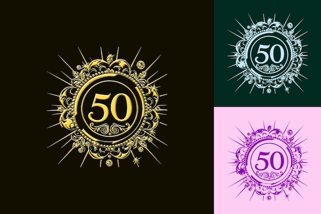 50Th Anniversary Medallion Logo With a Stylized 50 in the Ce Vector Abstract Design Collections