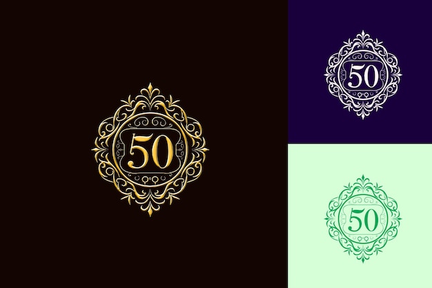 PSD 50th anniversary monogram logo with a stylized 50 in the cen vector abstract design collections