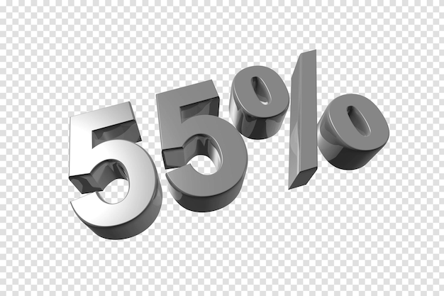 55 off discount offer 3D illustration isolated on transparent background Promotional price rate