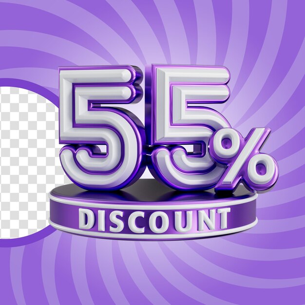 PSD 55 percent discount for online shop sale banner realistic number 3d render concept