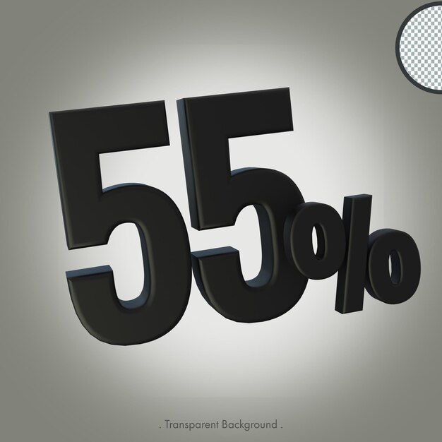 PSD 55 percent fifty five percent discount off 3d render black text