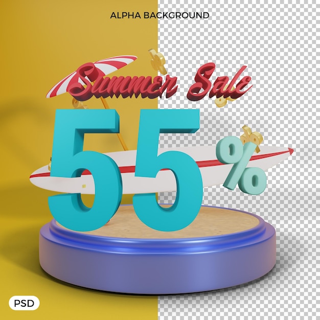 55 percent summer discount offer 3d render