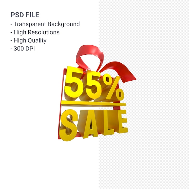 55% sale with bow and ribbon 3d design isolated