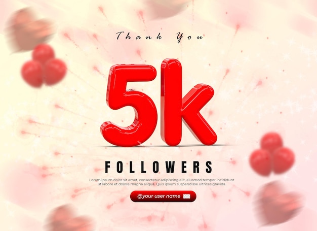 PSD 5k followers 3d number tag for follower sale promotion concept by 3d render