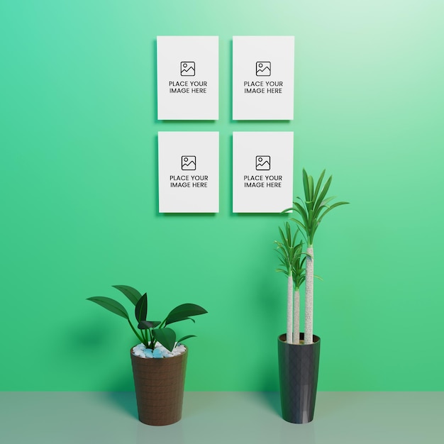 5R A4 Mockup in wall psd realistic photo with green background for presentation product