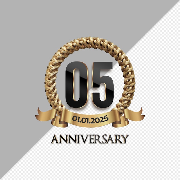 PSD 5th anniversary celebration logo with gold number glitter color anniversary or birthday card