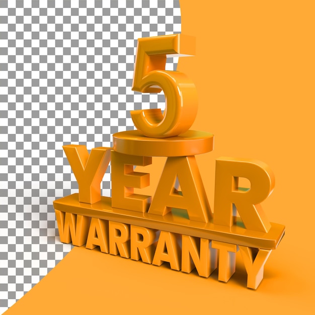 5year warranty with 3d rendering in PSD file transparent background 5 year 3d render