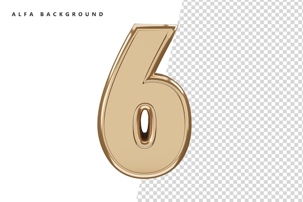 6 Gold number with 3d rendering