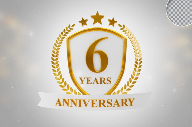 PSD 6 year anniversary template gold 3d rendering isolated