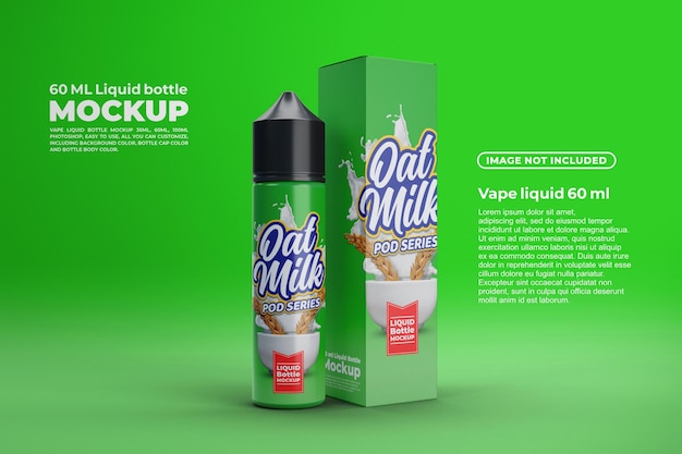 PSD 60 milliliter vape liquid plastic bottle mockup with packing box