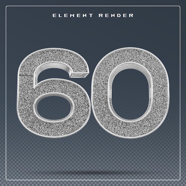 60 number silver glitter 3d render