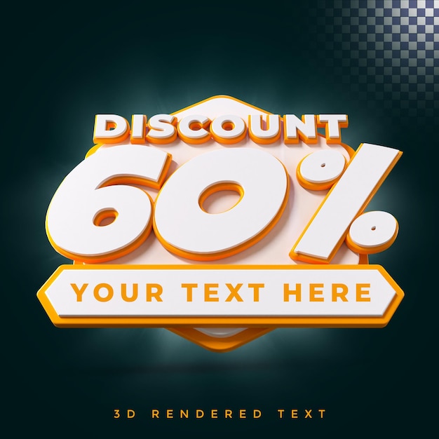 60 percent discount 3d rendering isolated badge with alpha background