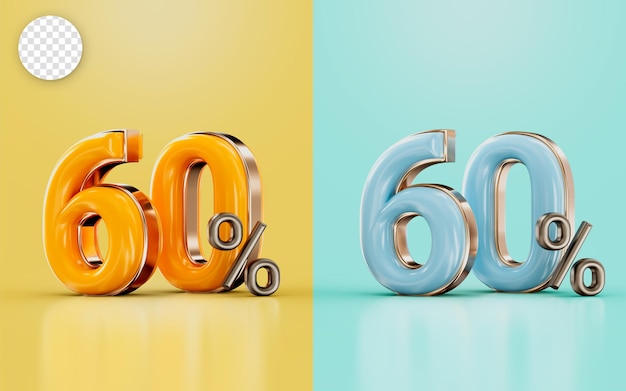 60 percent discount offer with two different glossy color orange and cyan 3d render concept