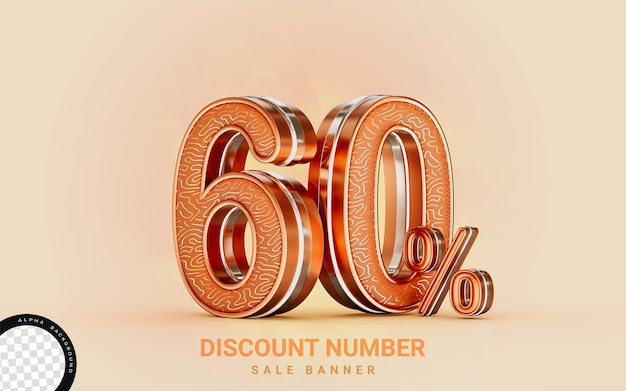 60 percent discount sale banner gold effect 3d render concept for shopping marketing cash back offer