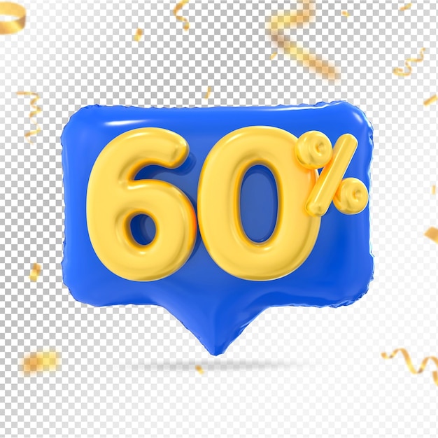 60 percent offer in blue 3d rendering