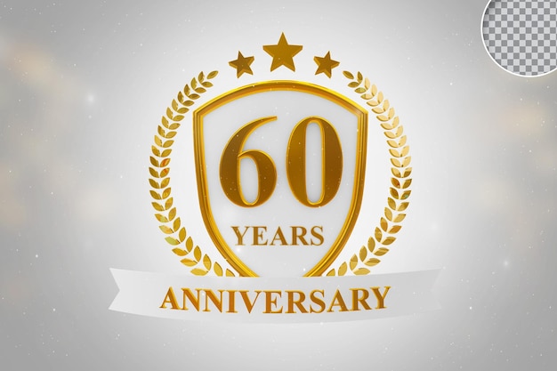 PSD 60 year anniversary template gold 3d rendering isolated