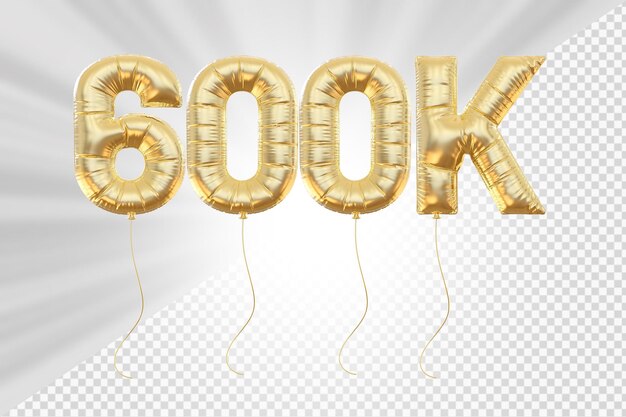 PSD 600k follower gold balloons number 3d