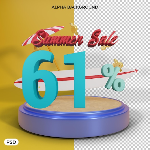 61 percent summer discount offer 3d render