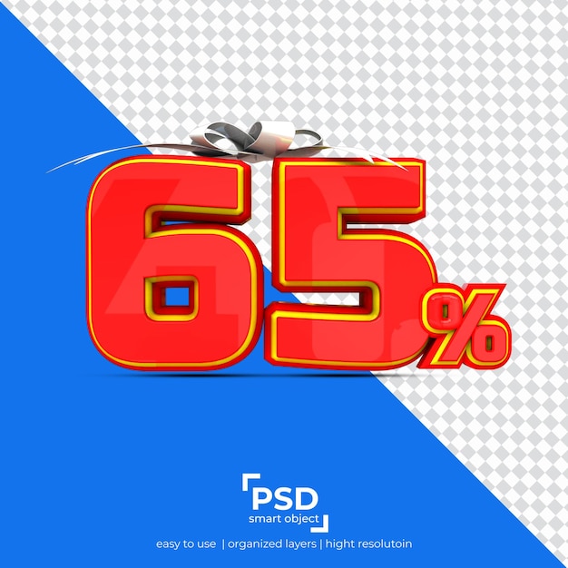 65 percent discount with ribbon on the top best 3d rendering isolated