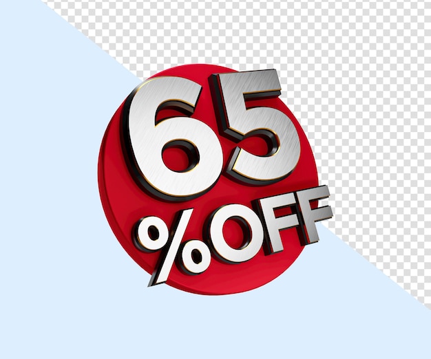 PSD 65 percent off 3d sign on white special offer 65 discount tag flasher sale up to sixty five