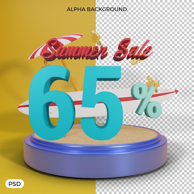 65 percent summer discount offer 3d render