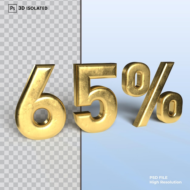 65number discount Percent 3d rendering isolated on transparent background Psd