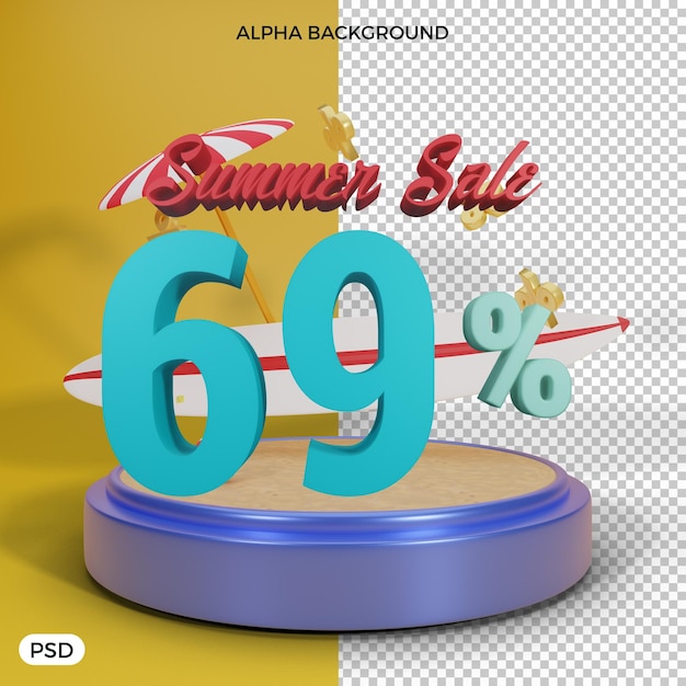 69 percent summer discount offer 3d render